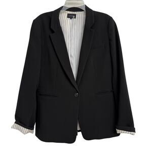 1.State Women Black Single Button Blazer Jacket Stripe Lined Career Office Sz 16